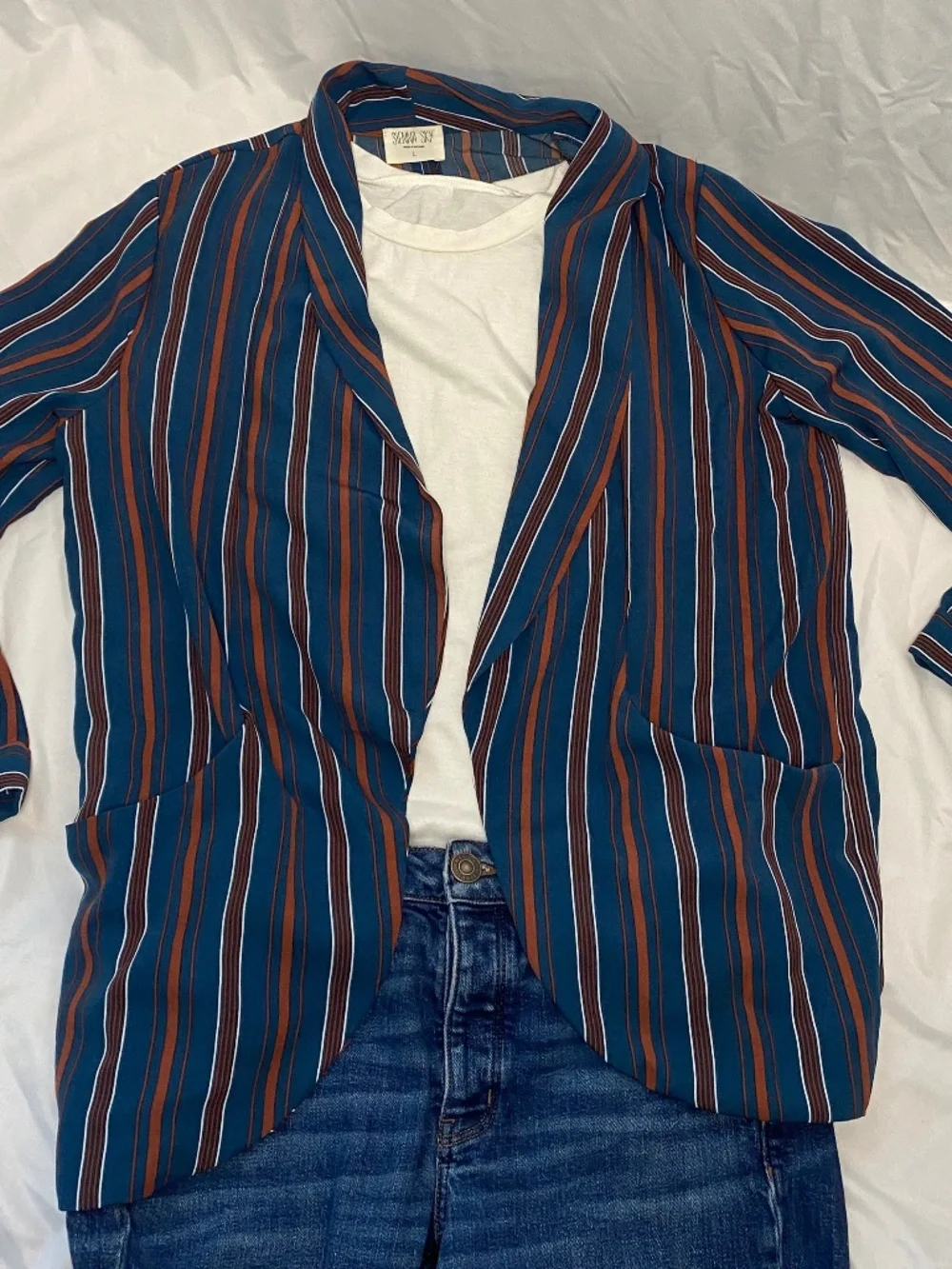 Relaxed Blazer Blue with Terracotta & White Pinstripe + Pockets Sienna Sky SZ Lg